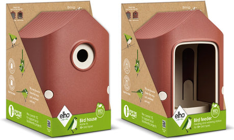 Gemütliches Vogelhaus und Futterspender von Elho – Vogelhaus und Vogelfutterhaus – 100 % recycelter Kunststoff – L17,6 x B18 x H23 cm – toskanisches Rot
