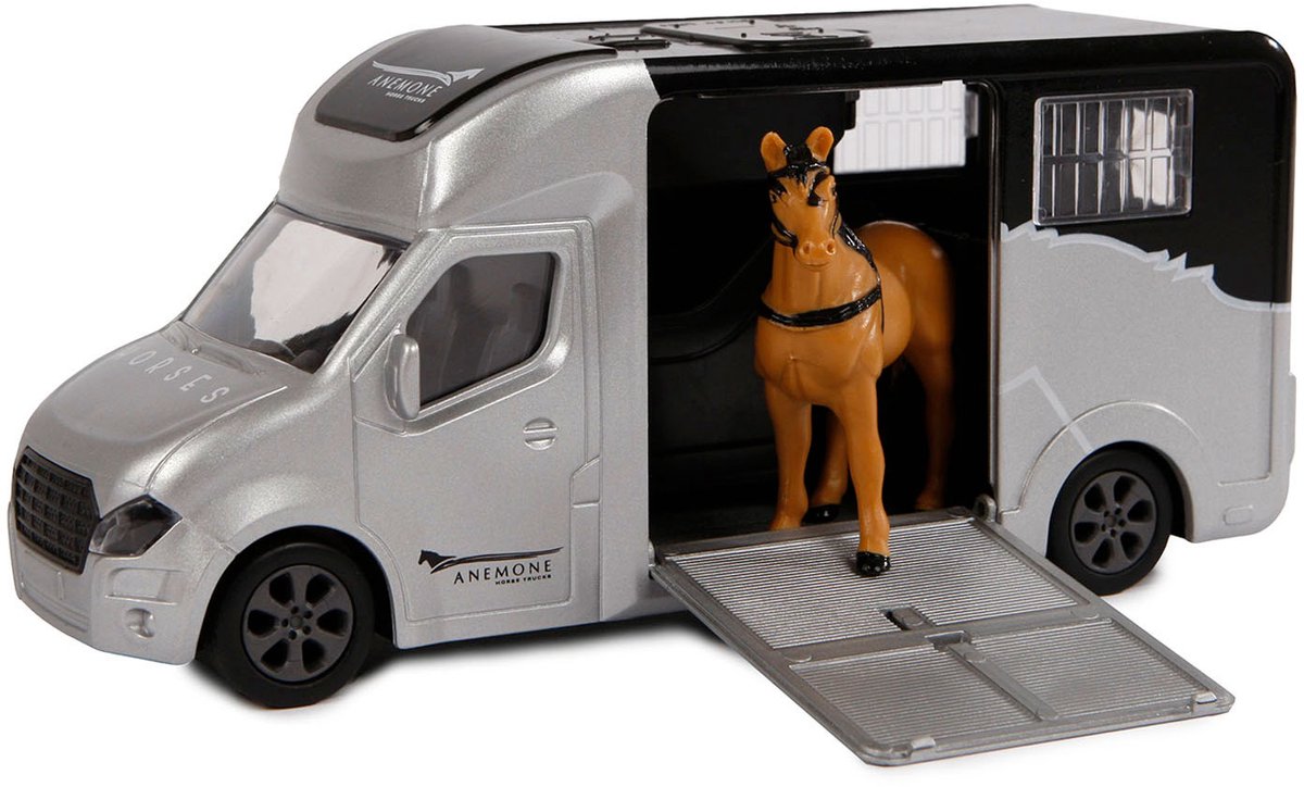 Kinderglobus Pferdetransporter aus Druckguss mit Licht und Ton, grau