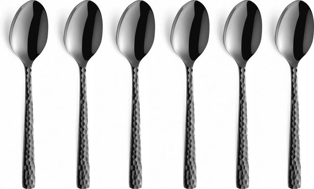 Amefa felicity zwart – 6-delige theelepelset – 12 cm – 18 0 chroomstaal – hoogglans pvd-coating – gehamerde afwerking – cadeauverpakking