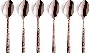 Amefa Felicity Kupfer – 6-teiliges Teelöffel-Set – 12 cm – 18 0 Chromstahl – Hochglanz-PVD-Beschichtung – Hammerschlag-Finish – Geschenkverpackung