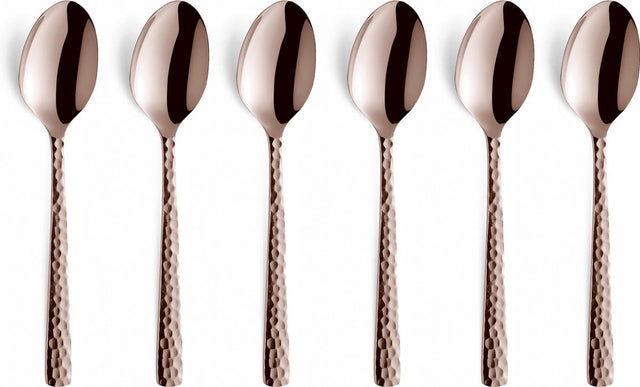 Amefa Felicity Kupfer – 6-teiliges Teelöffel-Set – 12 cm – 18 0 Chromstahl – Hochglanz-PVD-Beschichtung – Hammerschlag-Finish – Geschenkverpackung