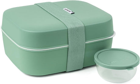 Amuse Bento Lunchbox 3-in-1 Salbei – Brotbox mit elastischem und auslaufsicherem Saucenglas – Brotkasten – BPA-frei – Grün – 900 ml + 600 ml + 85 ml
