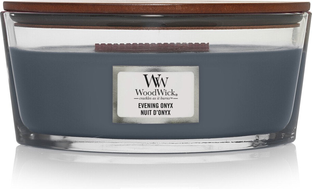Woodwick Heartwick Flame Ellipse Duftkerze – Evening Onyx – 50 Brennstunden