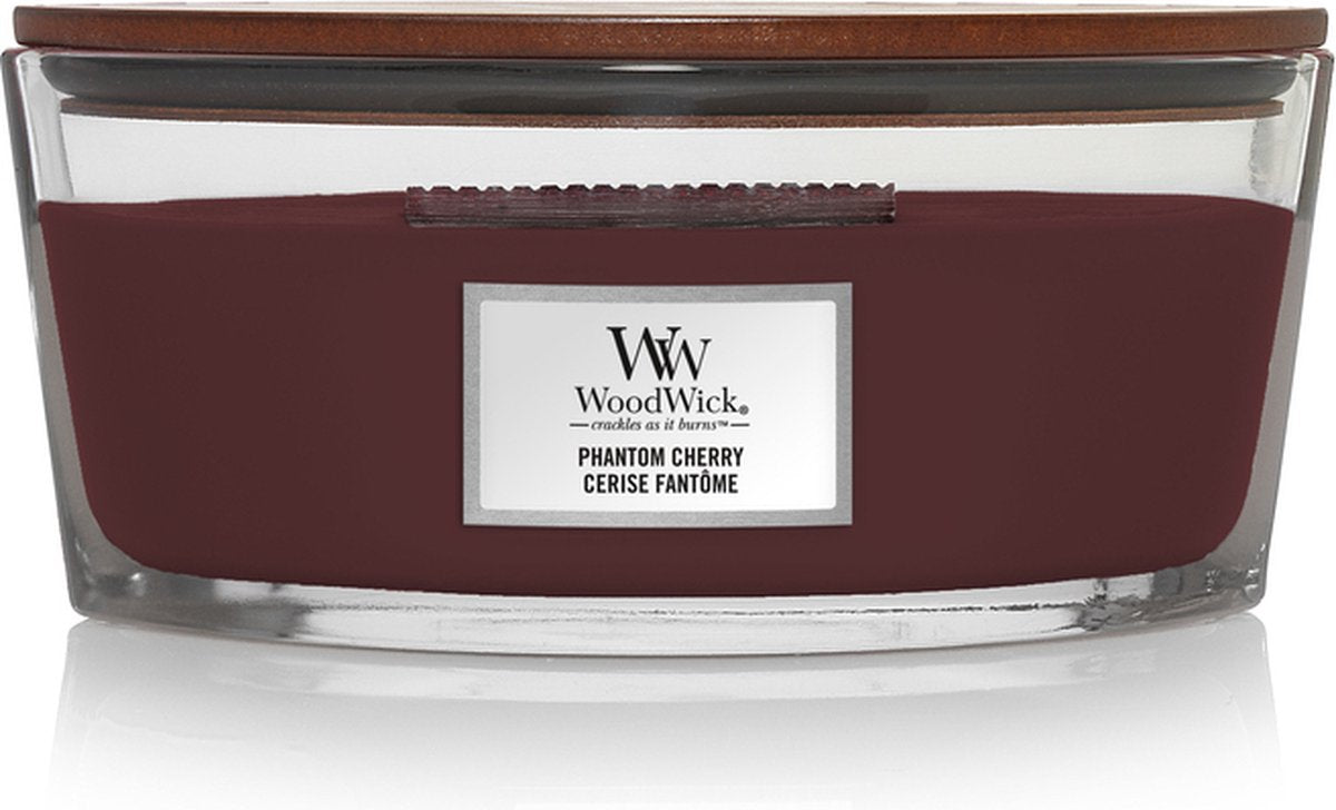 Woodwick Heartwick Flame Ellipse Duftkerze – Phantomkirsche – 50 Brennstunden