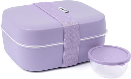 Amuse Bento Lunchbox 3-in-1 Lavendel – Brotbox mit elastischem und auslaufsicherem Saucenglas – Brotkasten – BPA-frei – Lila – 900 ml + 600 ml + 85 ml