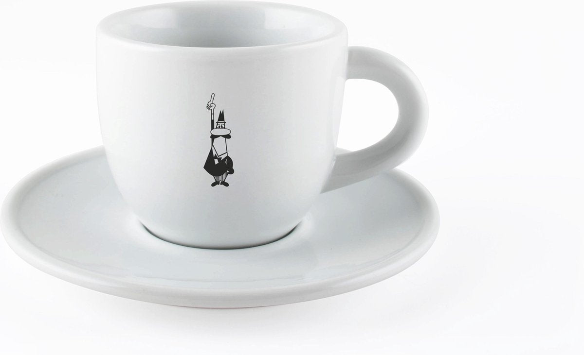 Bialetti Cappuccino- oder Kaffeetasse mit Untertasse – Porzellan – Weiß – Originalgeschirr