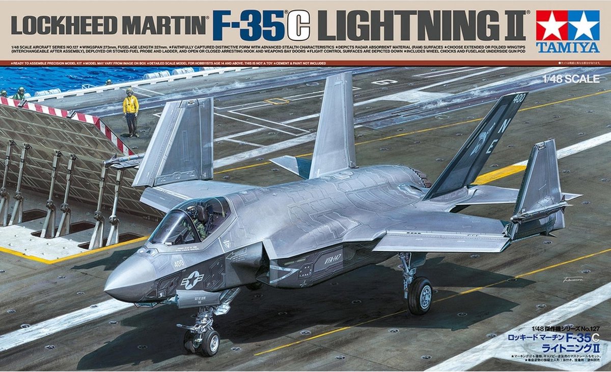 Tamiya Modellbausatz Militärfahrzeuge – 61127 Lockheed Martin F-35C Lightning II – Kampfjet aus Kunststoff – 1:48 – Modellbau