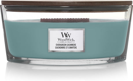 Woodwick Heartwick Flame Ellipse Duftkerze – immergrüner Kaschmir – 50 Brennstunden