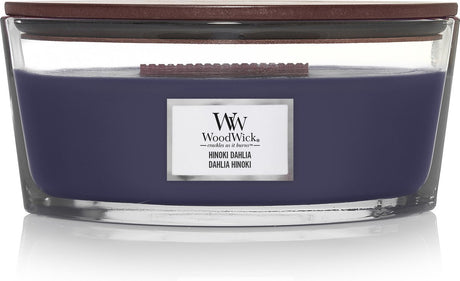 Woodwick Heartwick Flame Ellipse Duftkerze – Hinoki Dahlia – 50 Brennstunden