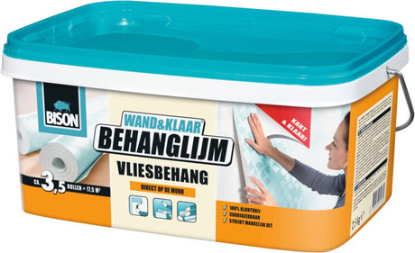 Bison wall ready® Tapetenkleber Vliestapete Eimer 2,5 kg, gebrauchsfertig, leicht aufzutragen, korrigierbar, gute Haftung, für alle Tapetenarten mit Vliesträger