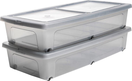 Iris clearbox opbergbox - onder-het-bed - 35l - kunststof - transparant grijs - met wielen - set van 2