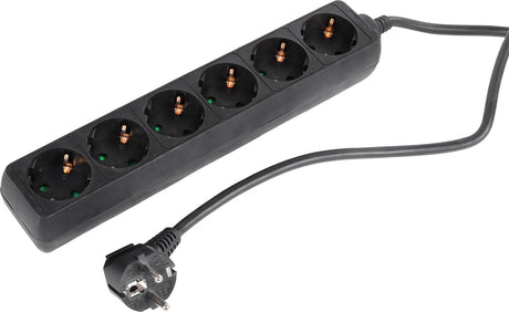 Q-link stekkerdoos - 6-voudige verlengkabel met randaarde - 3 x 1.5 mmâ² - 5 m - zwart