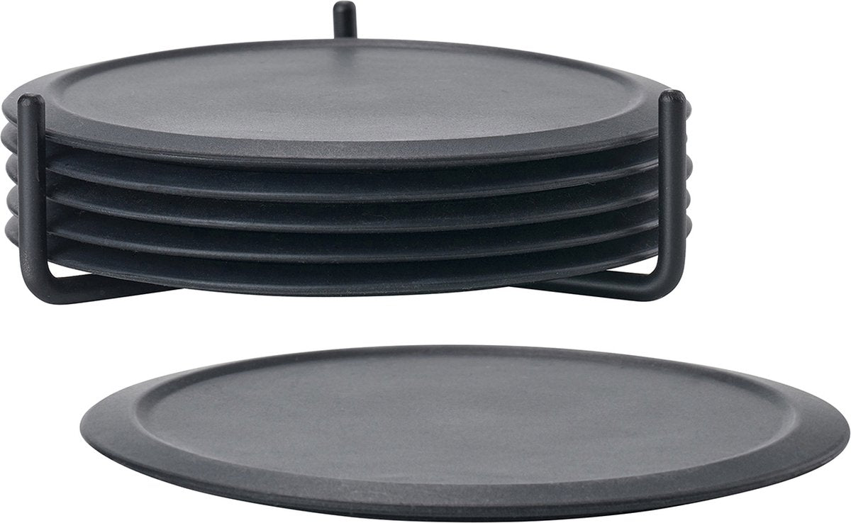 Zone Denmark Singles Untersetzer für Gläser – Silikonuntersetzer mit Halter – Untersetzer – 6er-Set – ø 10 cm – Schwarz