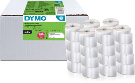 Dymo original kleine Mehrzwecketiketten für Etikettendrucker | 19mm x 51mm | 24 mit je 500 Etiketten (12.000 selbstklebende Etiketten) | leicht zu entfernende Etiketten | für Labelwriter-Etikettendrucker