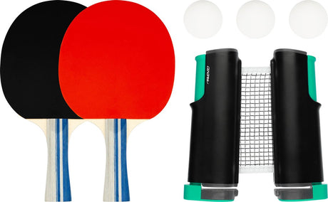Avento Tischtennis-Set komplett – ausziehbares Tischtennisnetz – schwarz rot