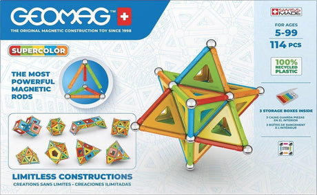 Geomag Super Color Recycling – magnetisches Konstruktionsspielzeug mit Paneelen – 114 Teile – ab 5 Jahren
