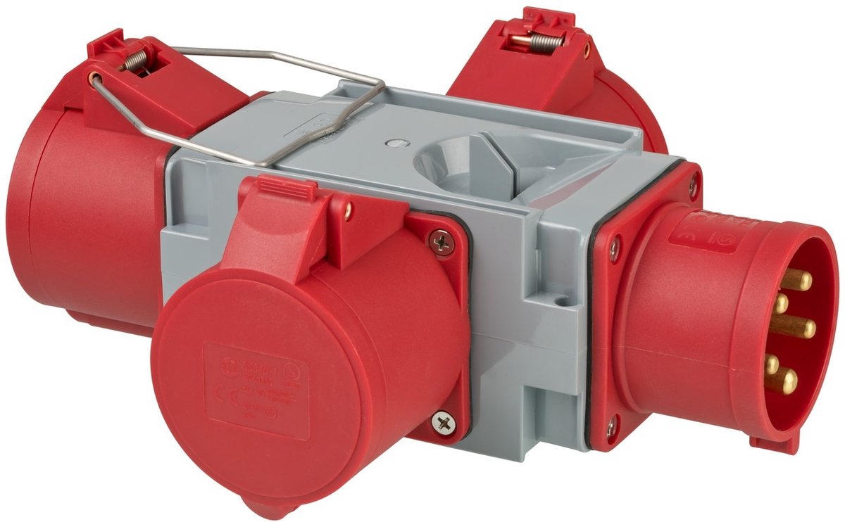 Brennerstuhl CEE-Adapter Stromverteiler IP44 (1x CEE-Stecker 400V 32A 3x CEE-Anschlüsse 400V 32A) für die Baustelle