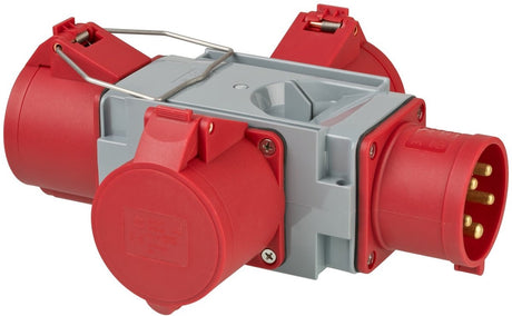 Brennerstuhl CEE-Adapter Stromverteiler IP44 (1x CEE-Stecker 400V 32A 3x CEE-Anschlüsse 400V 32A) für die Baustelle