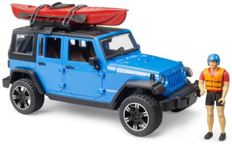 Bruder Jeep Wrangler Rubicon mit Kajak und Kajakfahrer 1:16