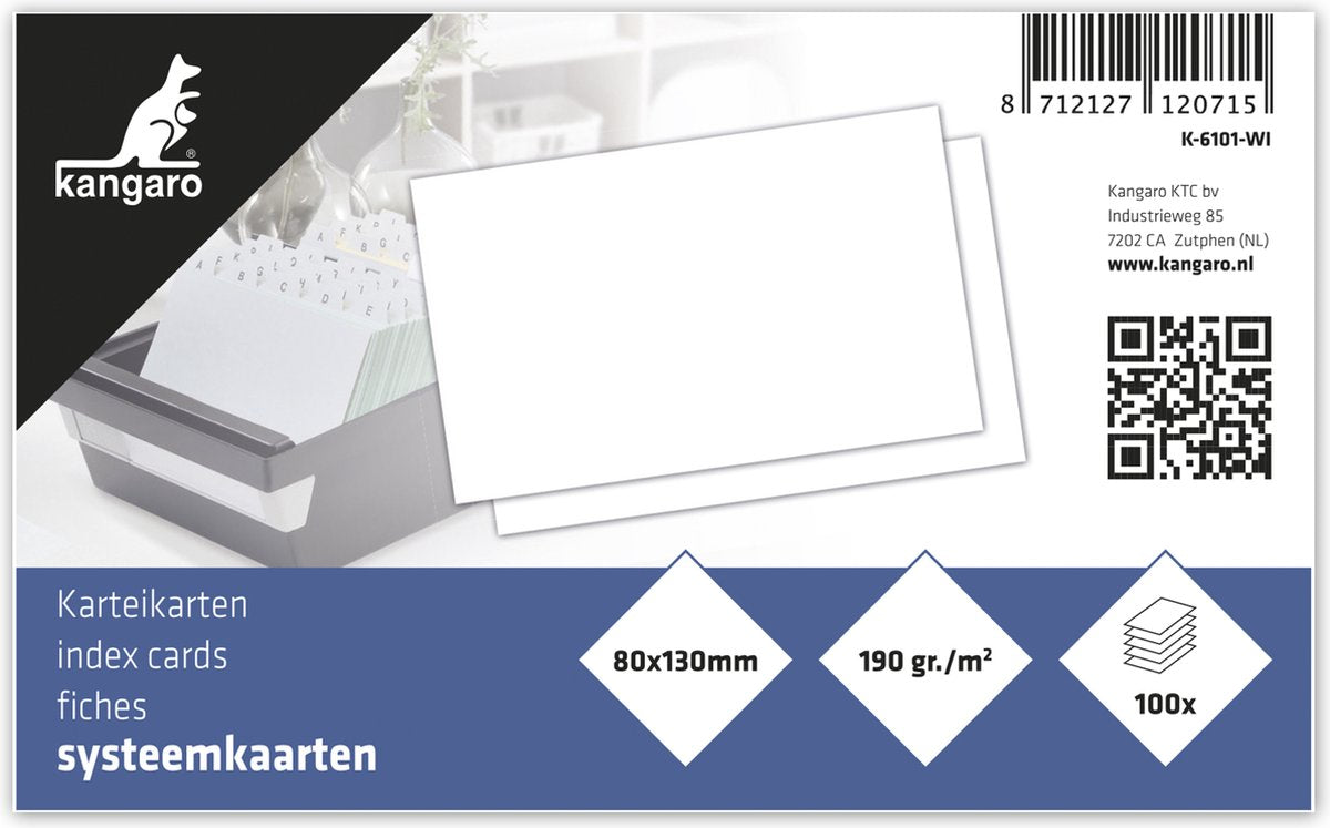 Kangaro systeemkaart - 80x130mm - blanco - 190 grams - pak a 100 vel - k-6101-wi