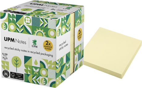 Info notes upm sticky notes - formaat 75 x 75 mm - pastelgeel - 8 memoblokken - in-5654-11ur-8