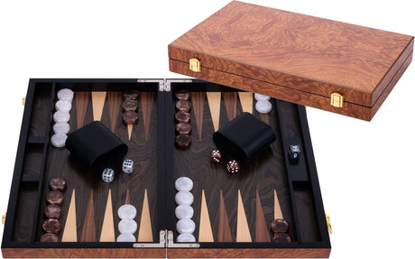Longfield Backgammon 15 Zoll – Brett mit Intarsien aus Erlenholz – luxuriöses Holzgehäuse – natürliches Finish – Engelsherz