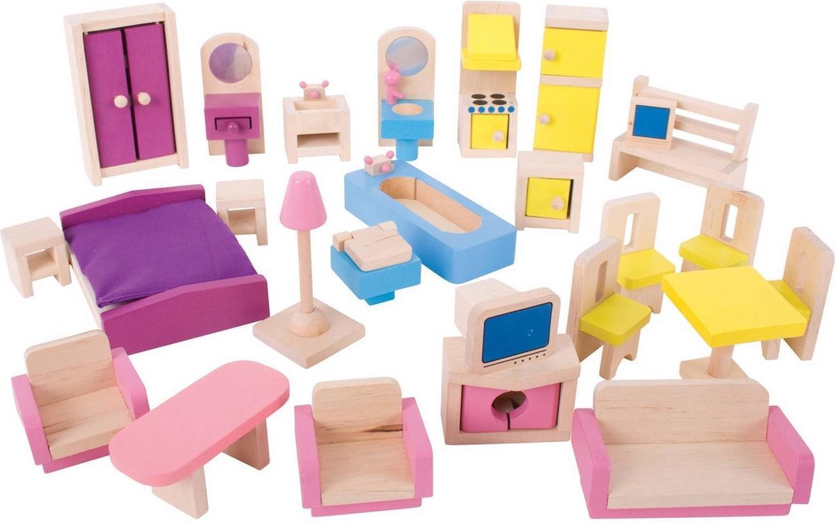 Bigjigs Puppenhausmöbel – Holz – Puppenmöbel – 26-teilig
