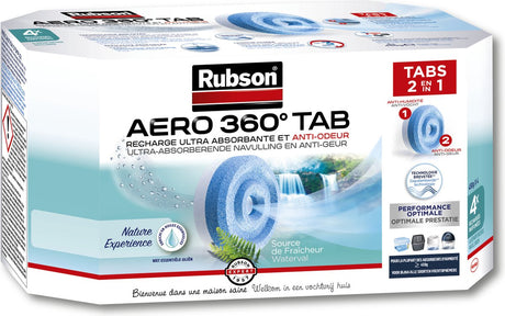 Rubson aero 360 navullingen waterfall 4 stuks | luchtontvochtiger navulling | navul tabs | kamer ontvochtiger tabs.