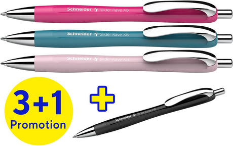 Schneider Schreibgeräte Schneider Kugelschreiber – Slider Rave Trend – Feder xb – Sortierbox 3 + 1 gratis – S-132564