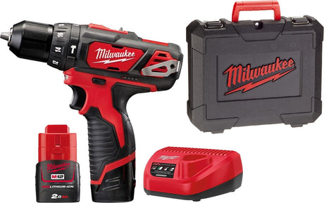 Milwaukee bpd-202c m12 12 volt accu klop- boorschroefmachine met 2x 2.0ah li-ion en lader in koffer
