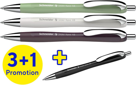 Schneider Schreibgeräte Schneider Kugelschreiber – Slider Rave Trend – Feder xb – Sortierbox 3 + 1 gratis – S-132684