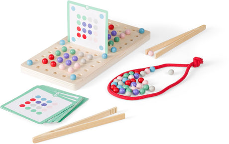 Bs toys stippenduel - behendigheidsspel voor kinderen vanaf 5 jaar - educatief kinderspeelgoed met 36 balletjes, 20 opdrachtkaarten pincet - snelheidsspel voor 2 spelers - patronen namaken - concentratiespel met geheugenvariant eigen patronen