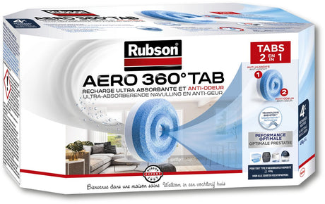 Rubson Aero 360 Nachfüllungen neutral 4 Stück | Nachfüllpackung für Feuchtigkeitsabsorber-Luftentfeuchter | Nachfülltabletten für Feuchtigkeitsabsorber | Feuchtigkeitsabsorber-Tabs für Raumentfeuchter.
