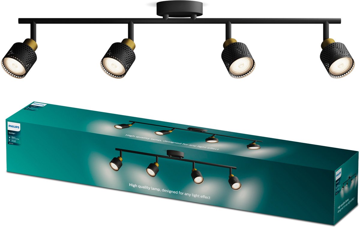Philips led philips niall spot - plafondspot met vier lichtpunten - zwart met goud design - gu10 led fitting