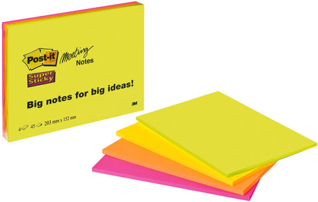 Selbstklebende Haftnotizen, Post-it, 4 x 45 Blatt, 101 x 152 mm, blanko, mehrfarbig
