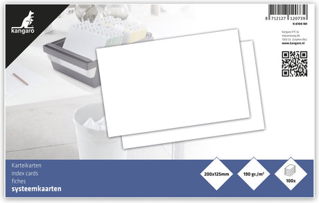 Kangaro-Karteikarte – 125 x 200 mm – blanko – 190 Gramm – Packung mit 100 Blatt
