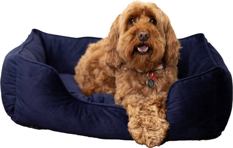 Rosewood Luxus-Hundebett aus Samt – klein – weiches und bequemes Hundebett – Marineblau – stilvolle Liege für Hunde und Katzen – 46 x 36 cm