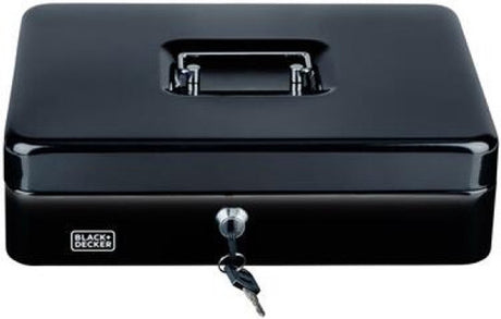 Black+decker black decker geldkistje kluisje - 2 sleutels - zwart - staal - muntbakje - 30 x 24 x 9 cm