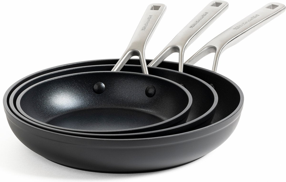 Kitchenaid 3-teiliges Bratpfannenset aus geschmiedetem, gehärtetem Aluminium, 20 cm – 24 cm – 28 cm