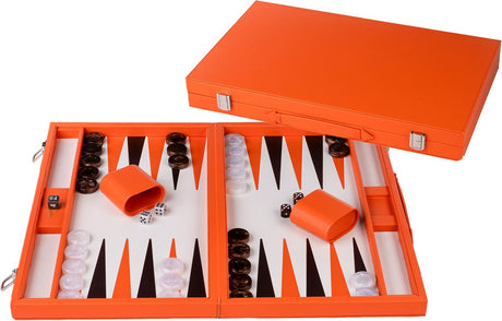 Longfield backgammon 18 oranje in kunstlederen koffer -
