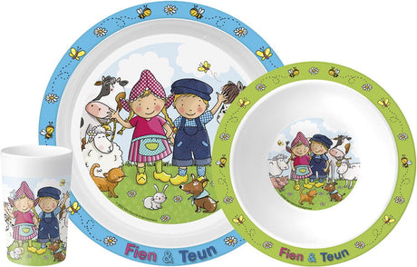 Bambolino fien teun Kindergeschirr-Set – 3-teilig – Kinderspielzeug – spülmaschinenfest – Teller und Schüssel mikrowellengeeignet – für Mädchen und Jungen – Spielzeug