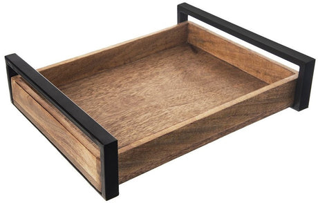 Orion - houten dienblad - 35,5x27cm - mangohout - metalen handvatten