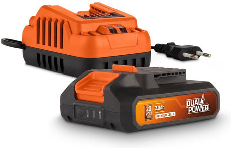 Powerplus Dual Power Batterieladegerät-Set powdp90620 – 20 V, 2,0 Ah Batterie – für 20 V-Geräte – 2 A-Ladegerät – für 20 V 2 x 20 V-Batterien – Batterieplattform
