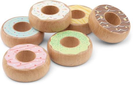 Woet ® houten speelgoed donut set - 6 kleurrijke donuts van beukenhout - speelgoedeten voor kinderen - rollenspel keukenspeelgoed - vanaf 2 jaar