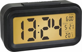 Tfa Dostmann 60.2018.01 – Wecker – digital – Quarz – LCD-Bildschirm – Kunststoff – Datumsanzeige – Alarm – Schlummerfunktion – Innentemperatur – Hintergrundbeleuchtung – Schwarz