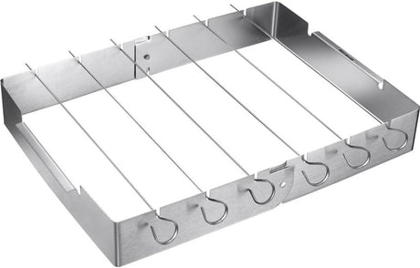 Markenloses Sans-Marque-Grillspießhalter-Set – Grillspieße – gleichmäßiges Grillen – faltbares Design – 7-teilig – silberfarben