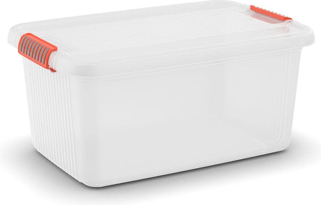 Kis K Latch Box L – Aufbewahrungsbox mit Deckel – 43 l – 59 x 39 x 28 – transparente orangefarbene Clips