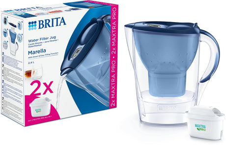 Brita - Wasserfilterkanne - Marella Cool - 2,4l - Blau - inkl. 2 Maxtra Pro All-in-1-Wasserfilterkartuschen – Vorteilspack