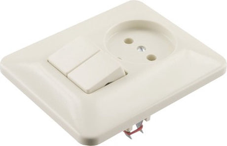 Markenlose Sans-Marque-Einbau-Basiselement-Kombi-Wandsteckdose (WC) 1-fach + Serienschalter creme