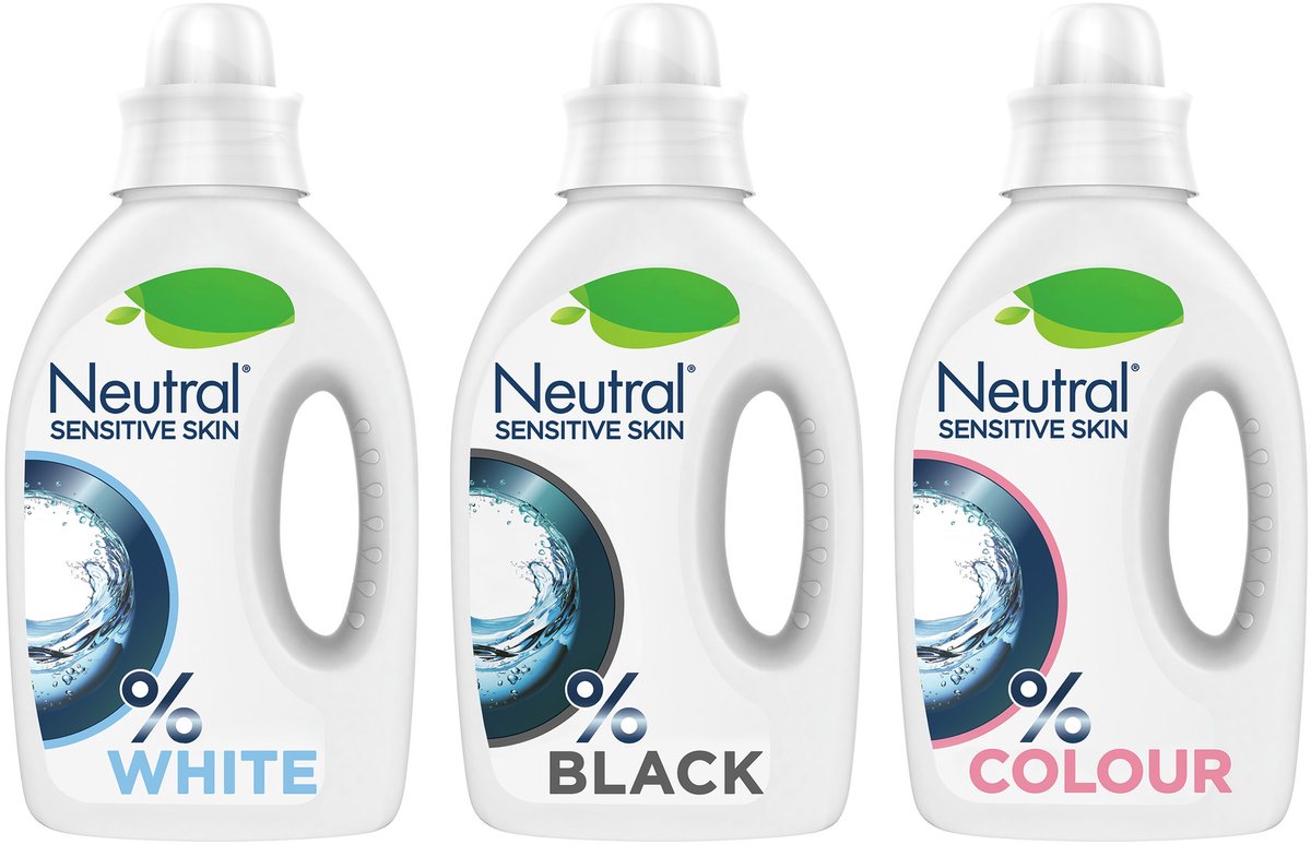 Neutral 0% - vloeibaar wasmiddelpakket - wit + zwart + kleur - parfumvrij - voordeelverpakking - 3 flessen - 60 wasbeurten